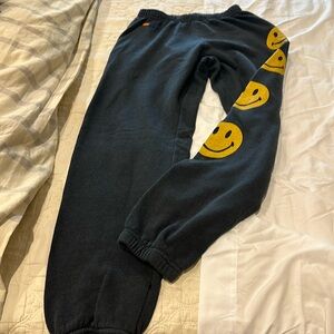 Aviator Nation size small sweatpants grey with smiles down leg